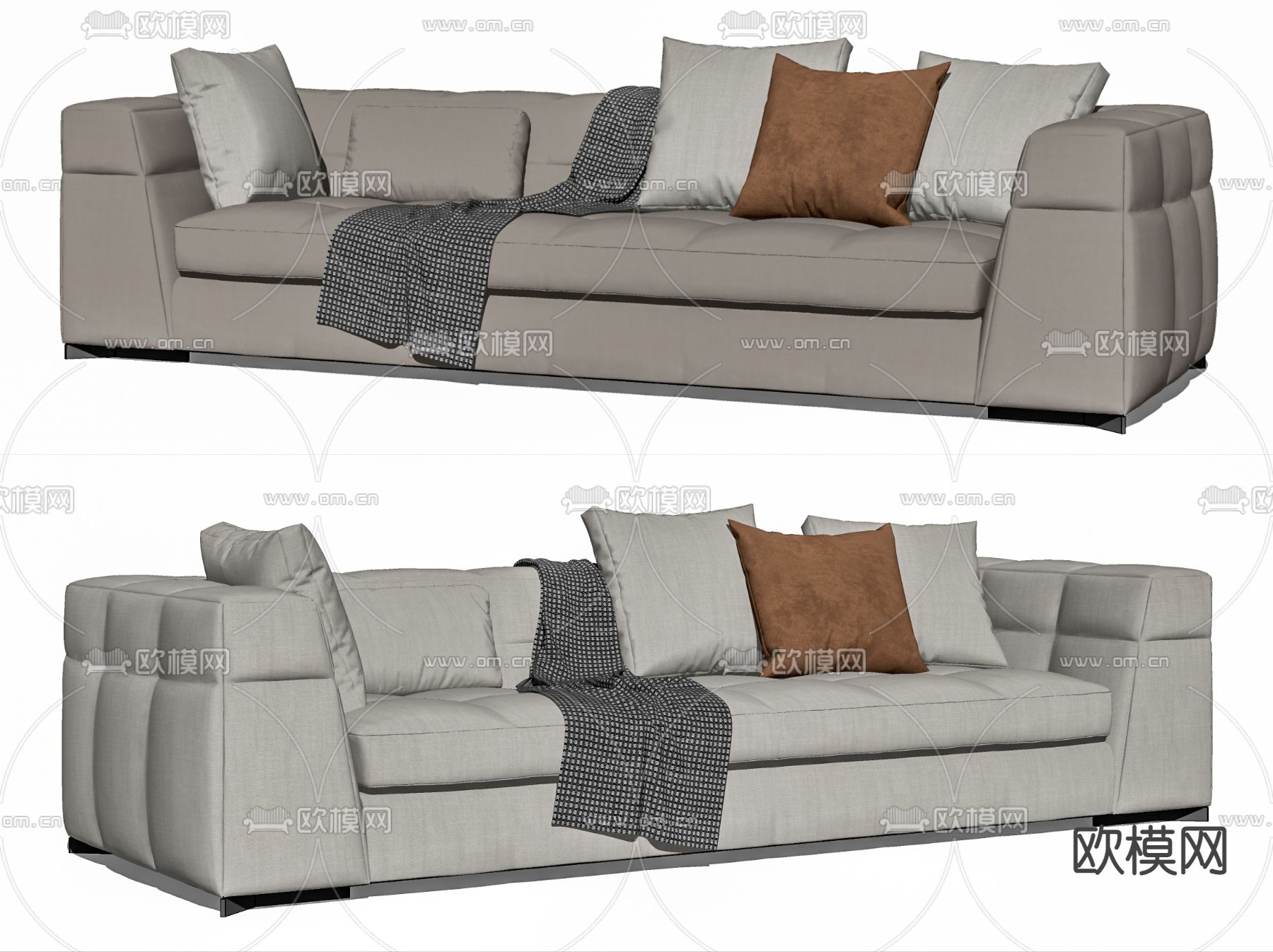 现代布艺多人沙发su模型下载（渲染图2）