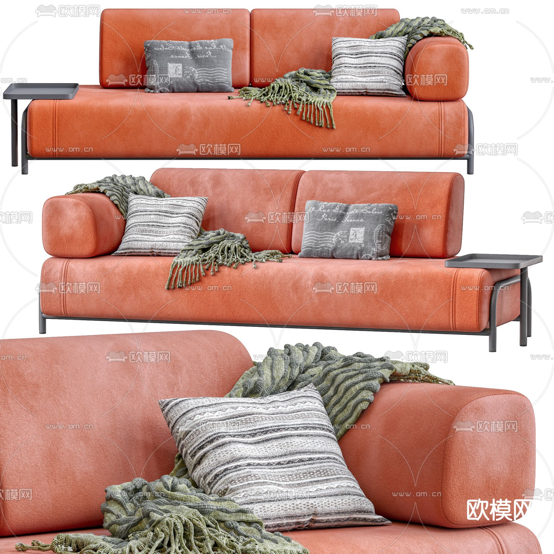 现代布艺双人沙发3d模型下载（渲染图3）