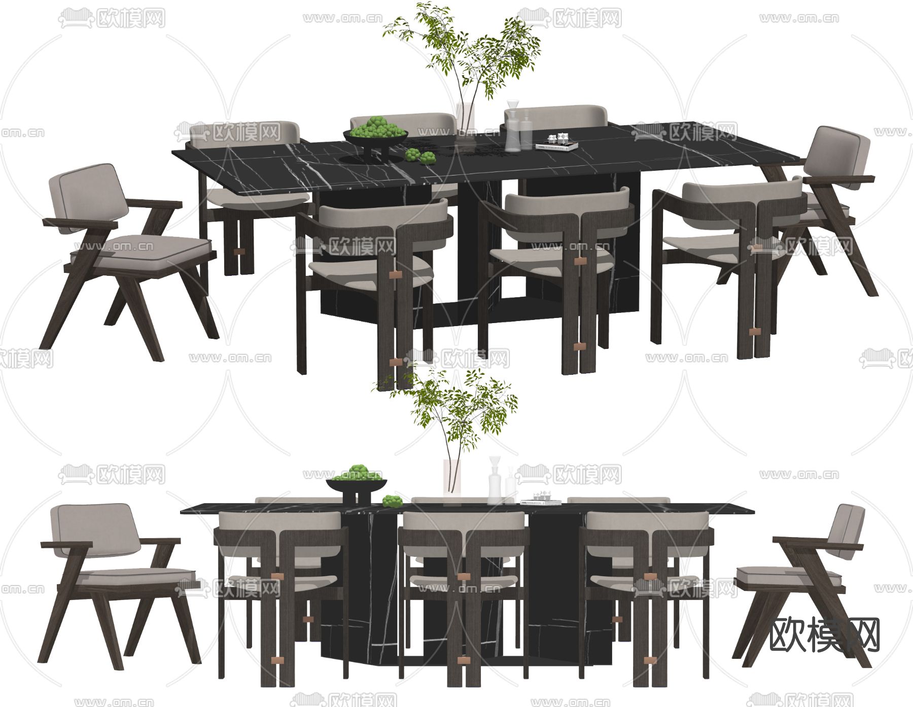 现代大理石餐桌椅su模型