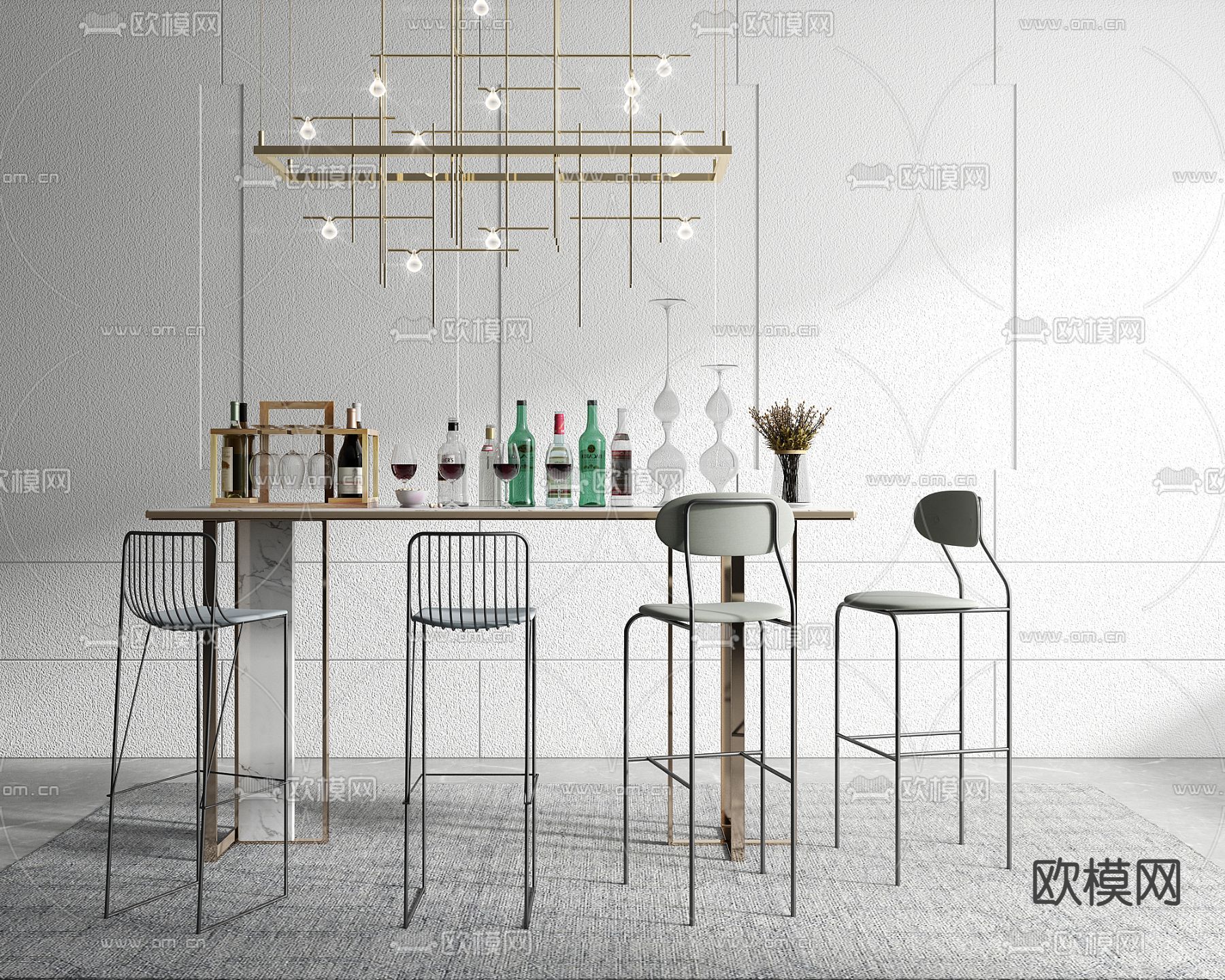 现代轻奢吧台su模型下载