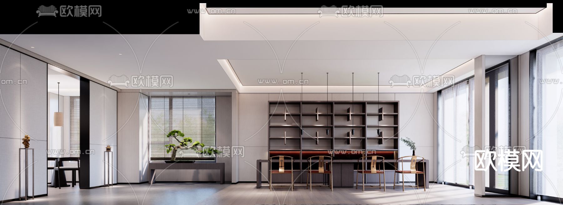 新中式会客厅su模型下载（渲染图3）