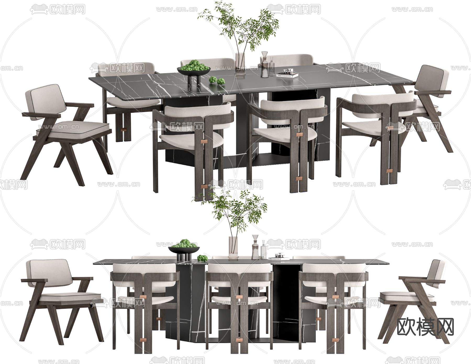 现代大理石餐桌椅su模型