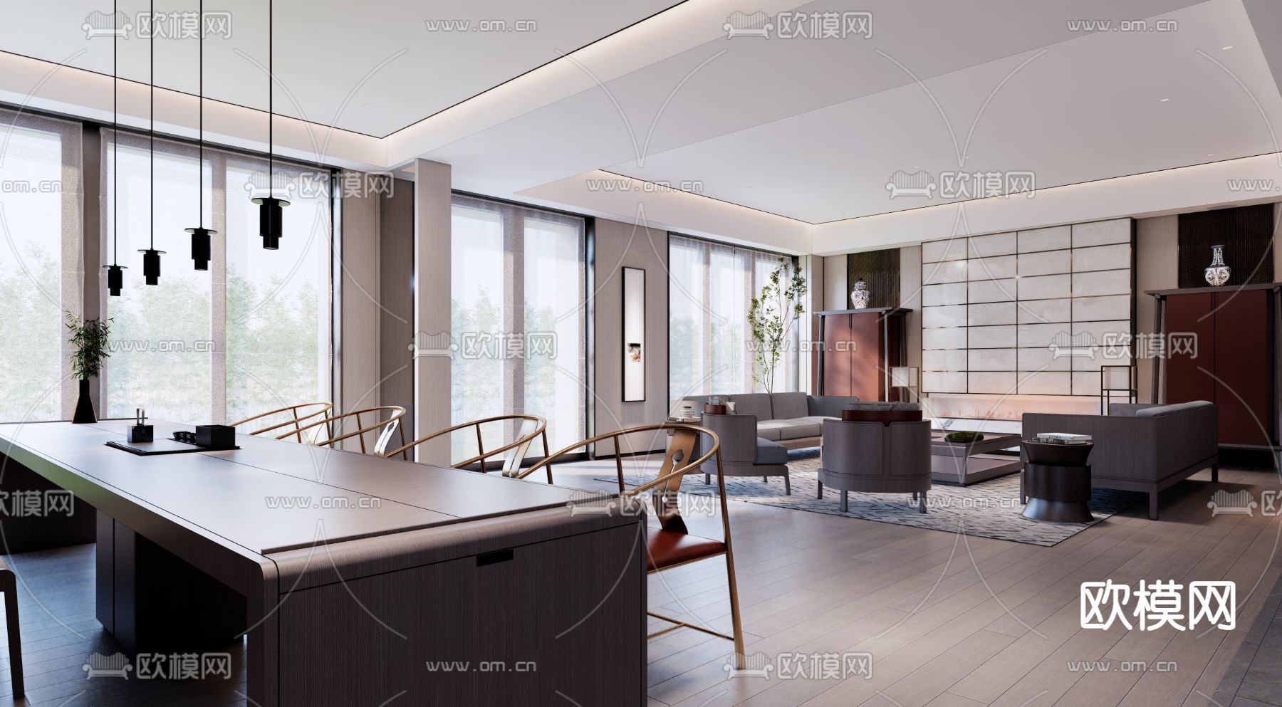 新中式会客厅su模型下载（渲染图5）