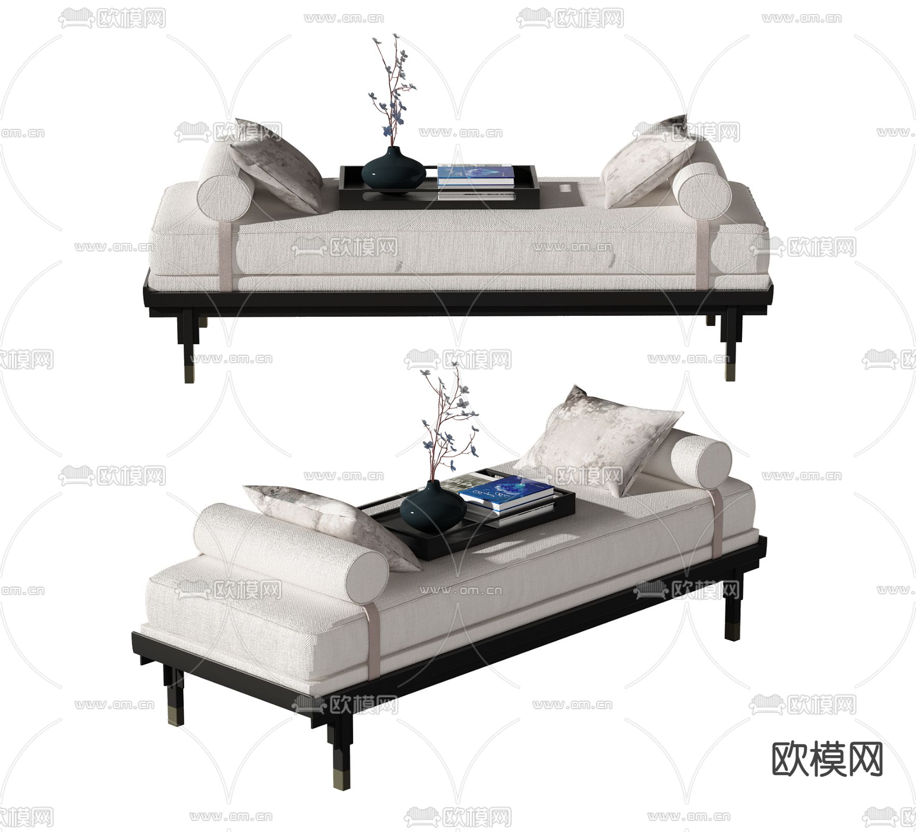 新中式布艺床尾凳3d模型下载