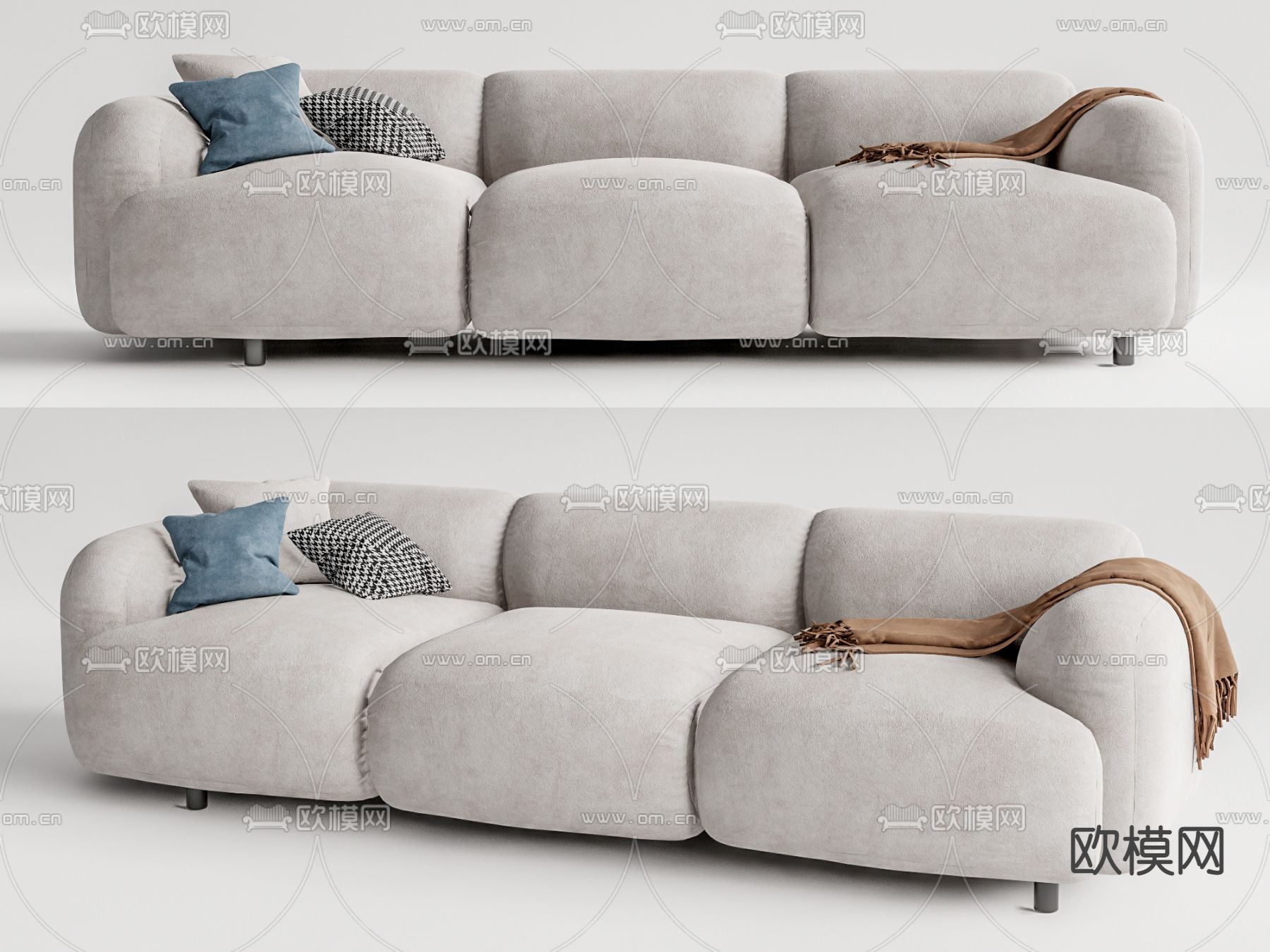 现代布艺多人沙发su模型下载（渲染图1）