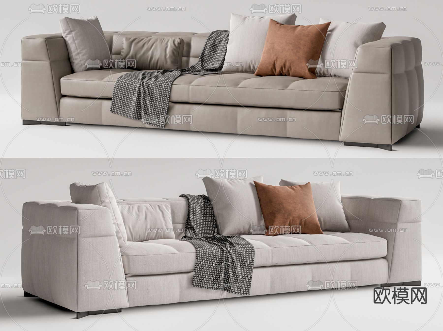 现代布艺多人沙发su模型下载（渲染图1）