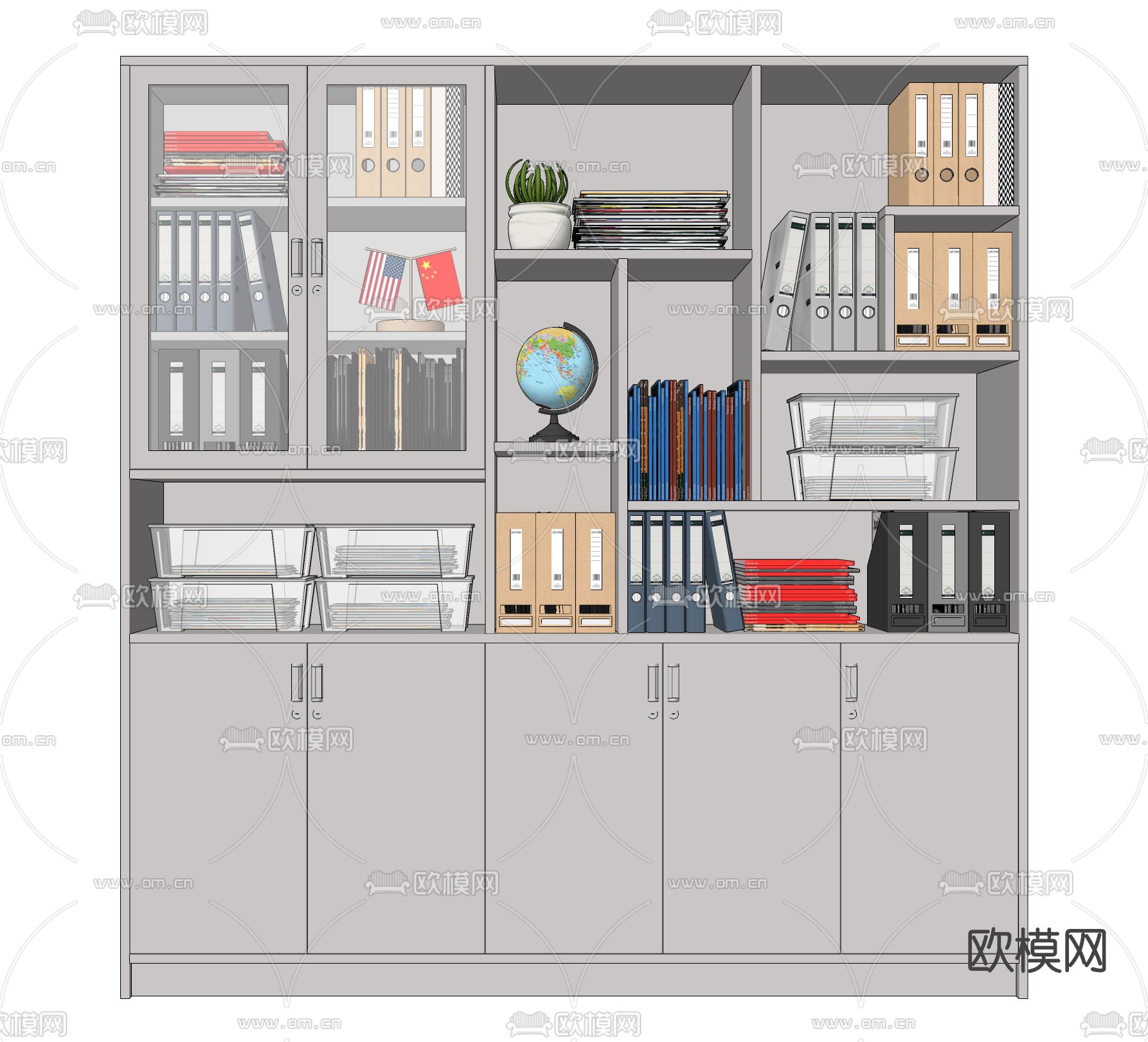 现代办公文件柜su模型下载（渲染图2）