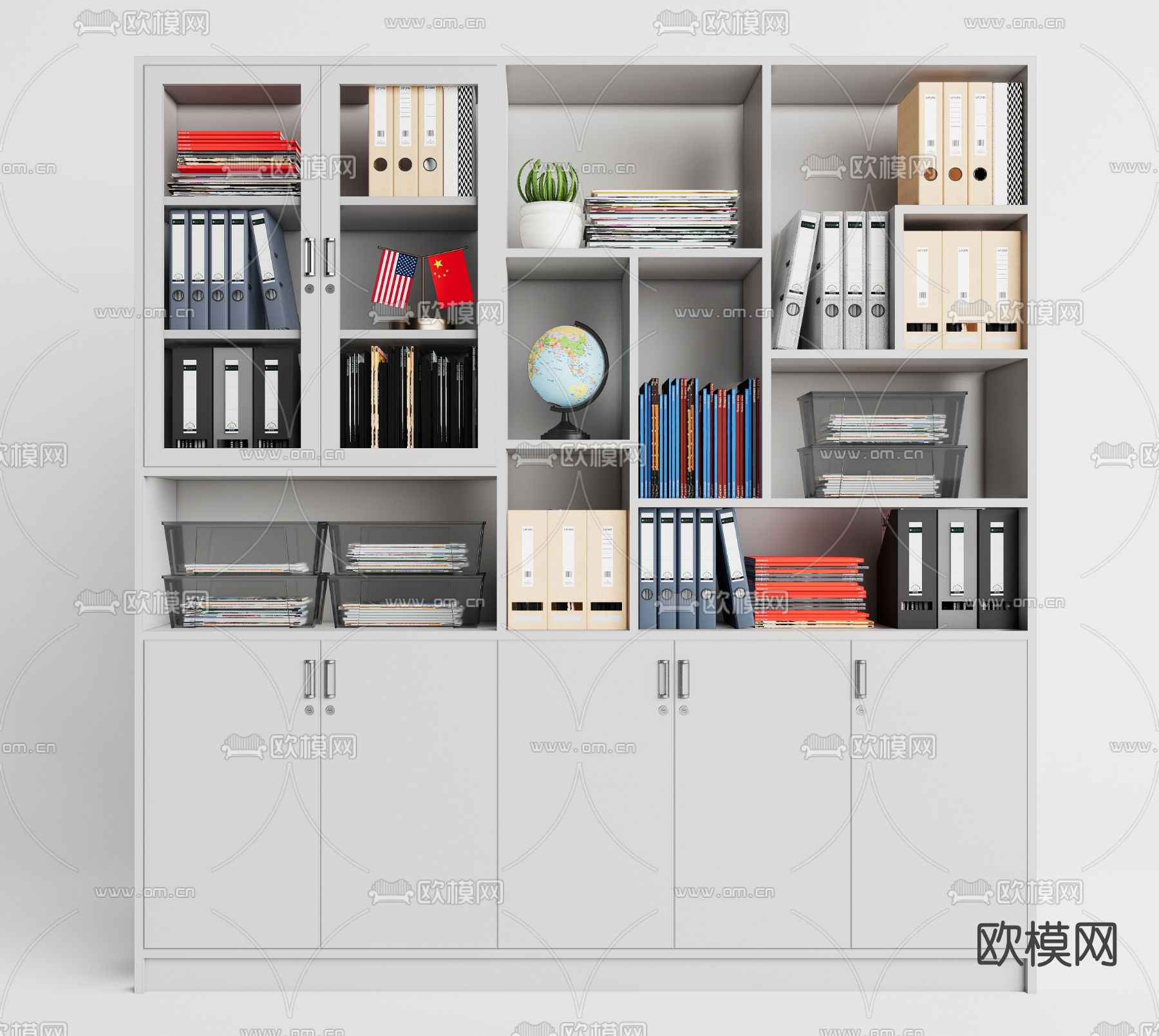 现代办公文件柜su模型下载（渲染图1）
