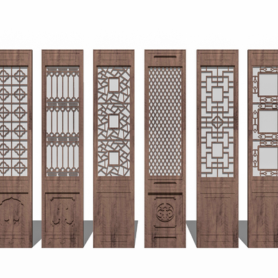 中式雕花屏风隔断su模型