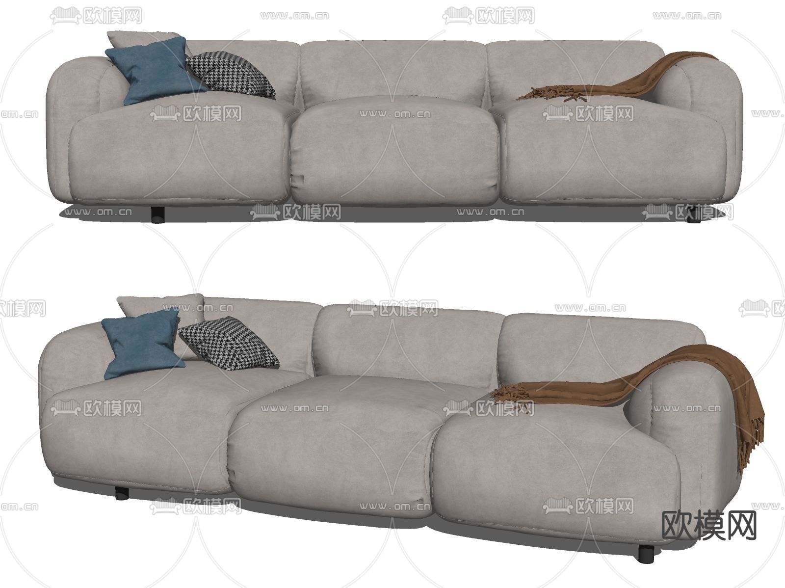 现代布艺多人沙发su模型下载（渲染图2）