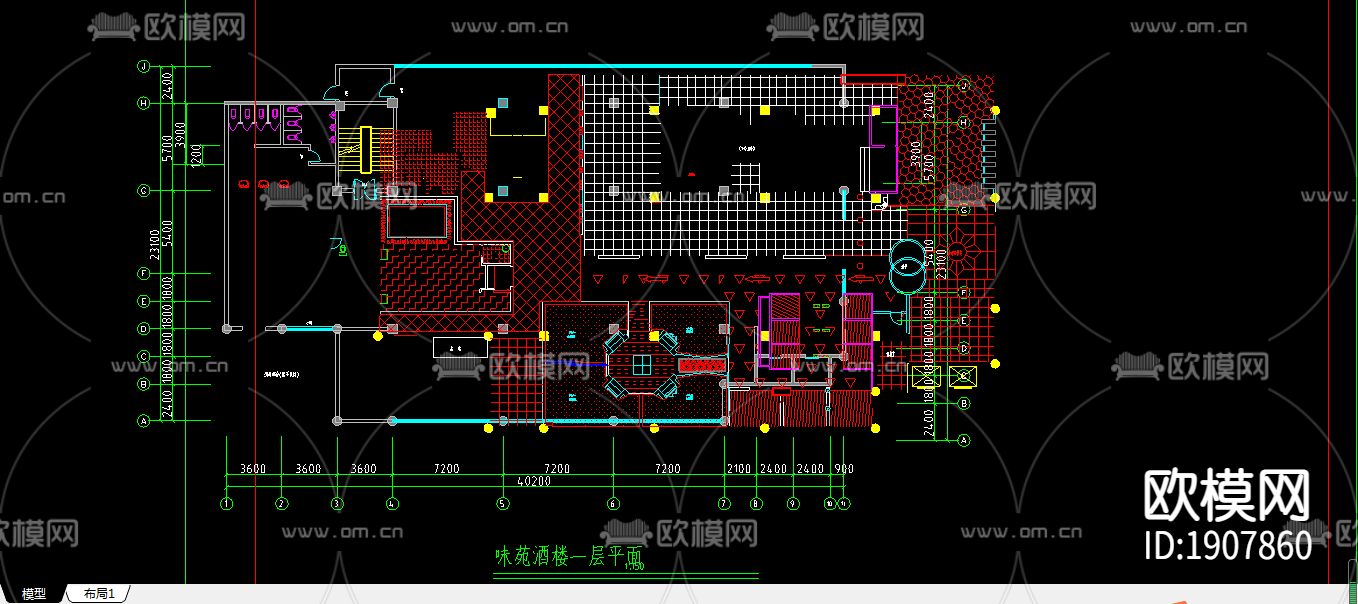 中餐厅建筑设计图下载（渲染图1）