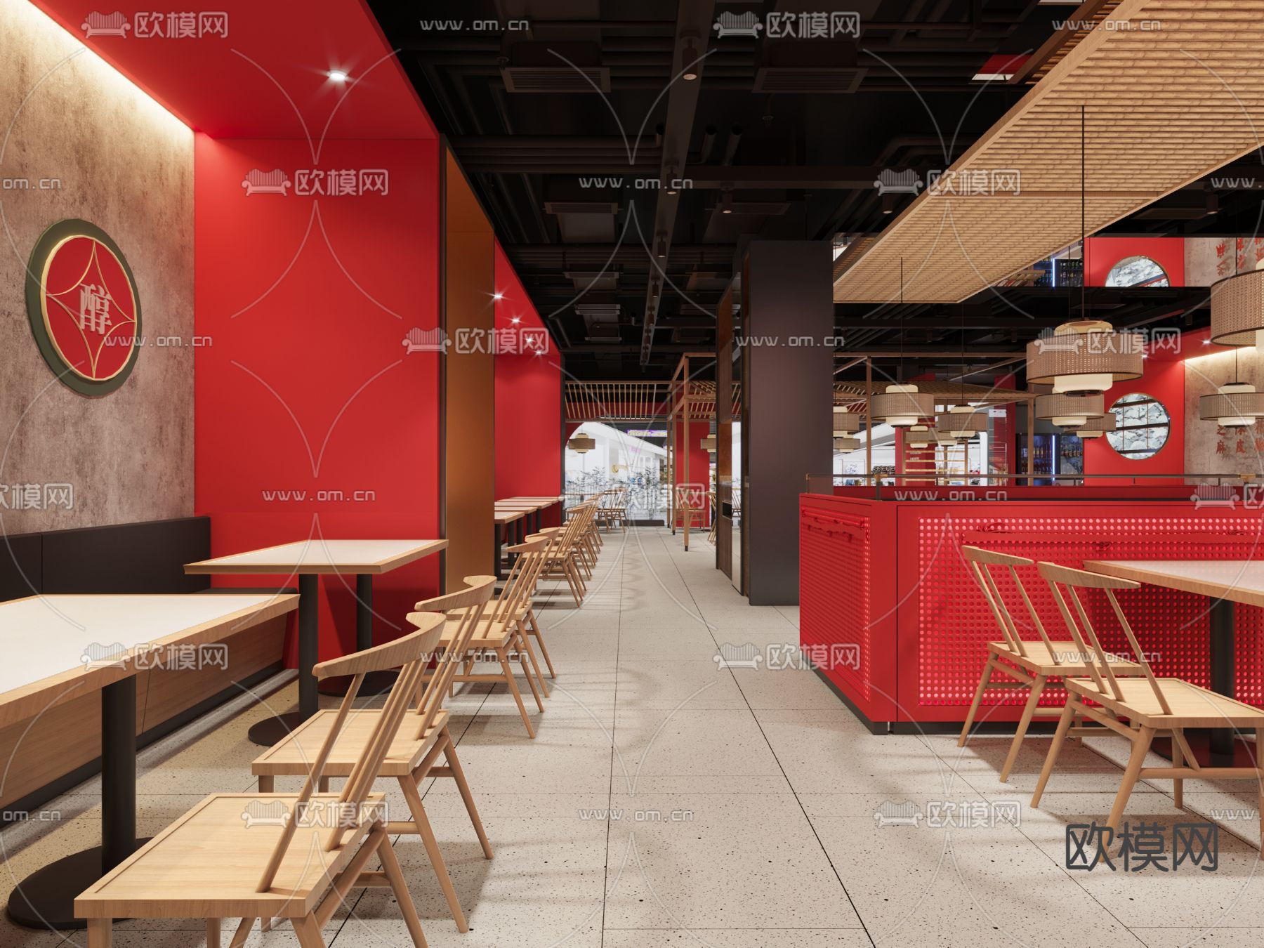 新中式国潮风中餐厅3d模型