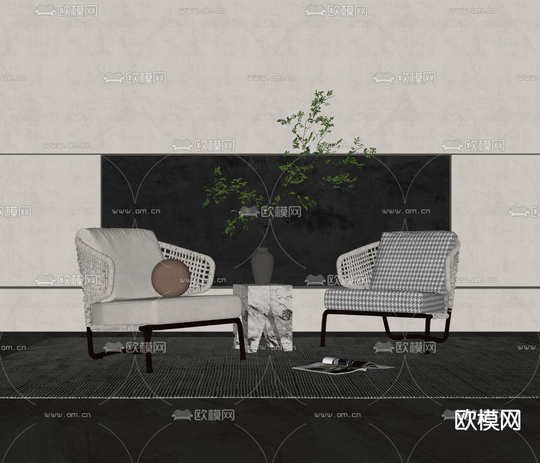 现代单椅su模型下载（渲染图2）