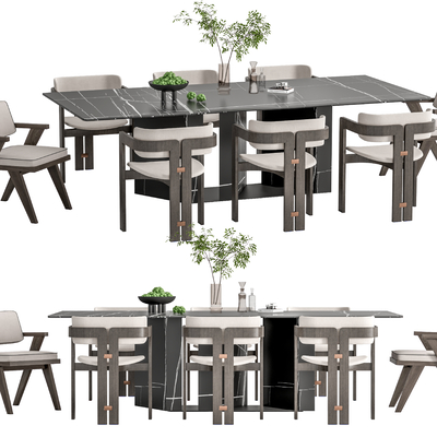 现代大理石餐桌椅su模型