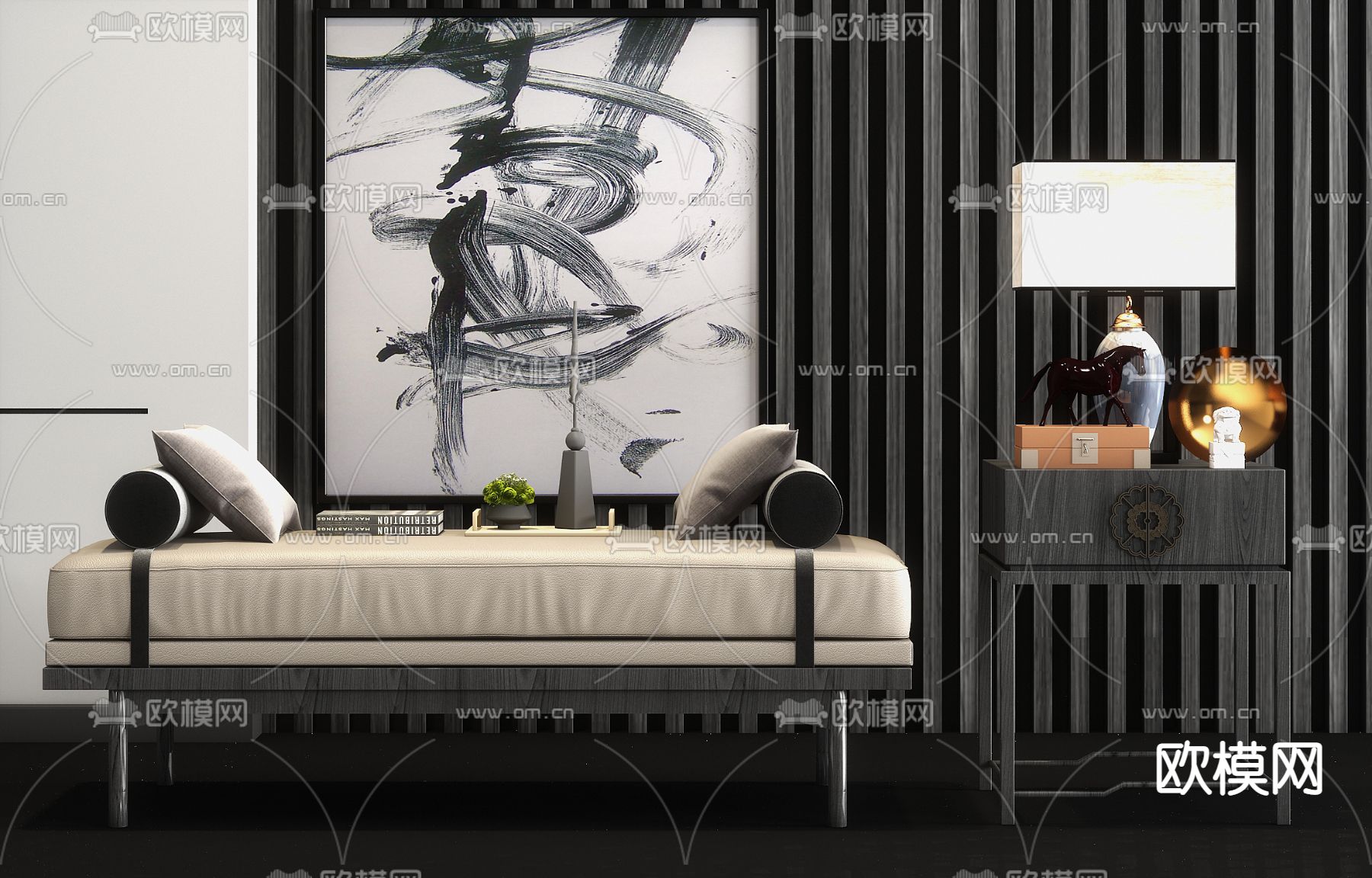 现代轻奢床尾凳su模型下载