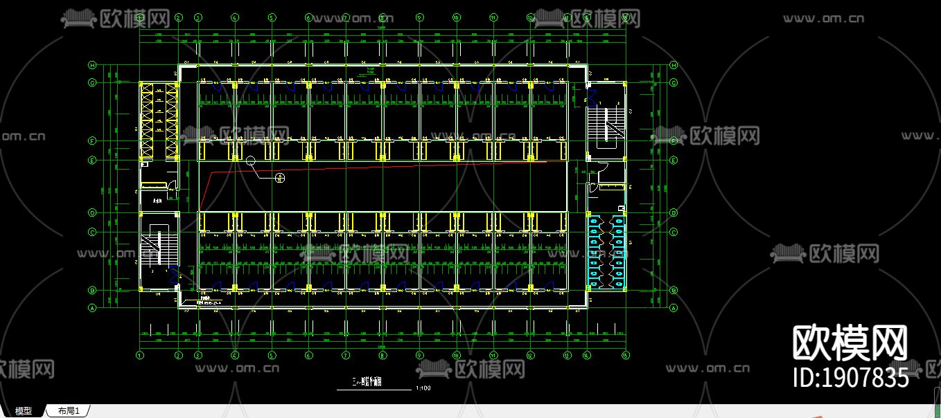 综合楼设计建筑CAD施工图下载（渲染图1）