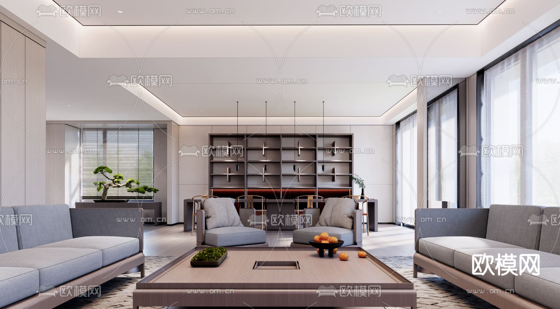 新中式会客厅su模型下载（渲染图4）