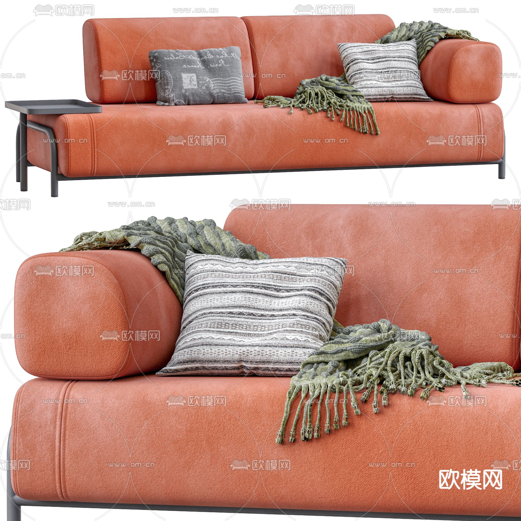 现代布艺双人沙发3d模型下载（渲染图2）