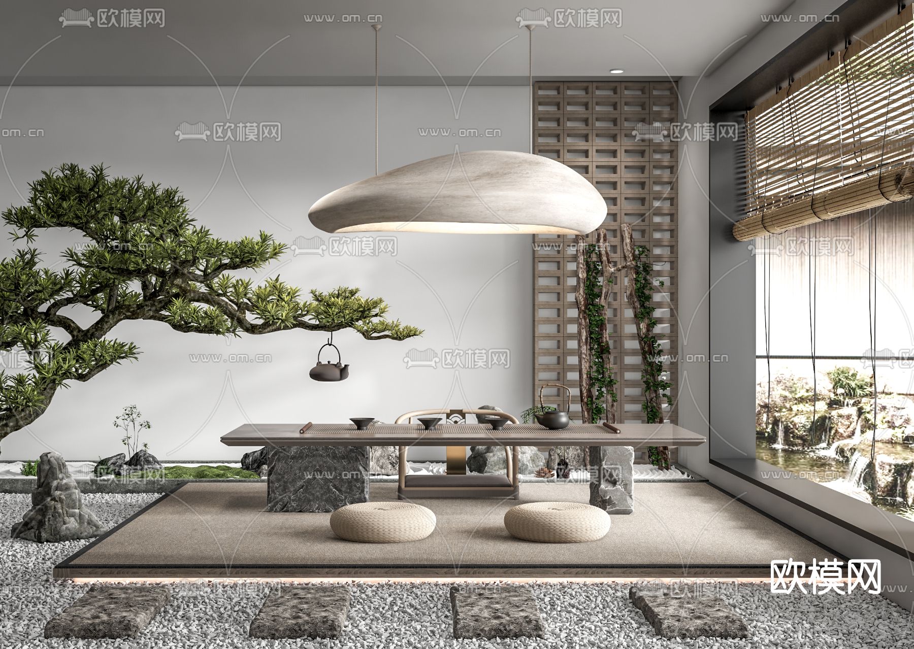 新中式榻榻米茶室su模型