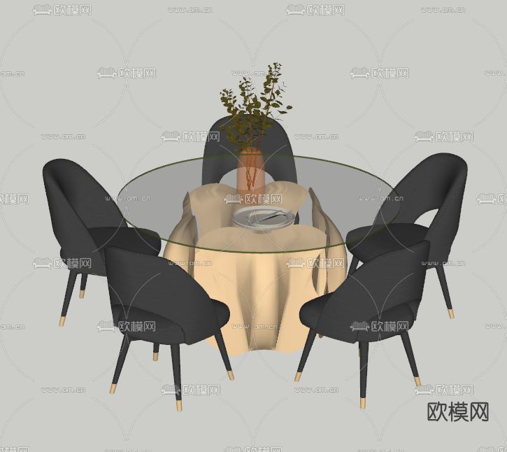 现代餐桌椅su模型下载（渲染图2）