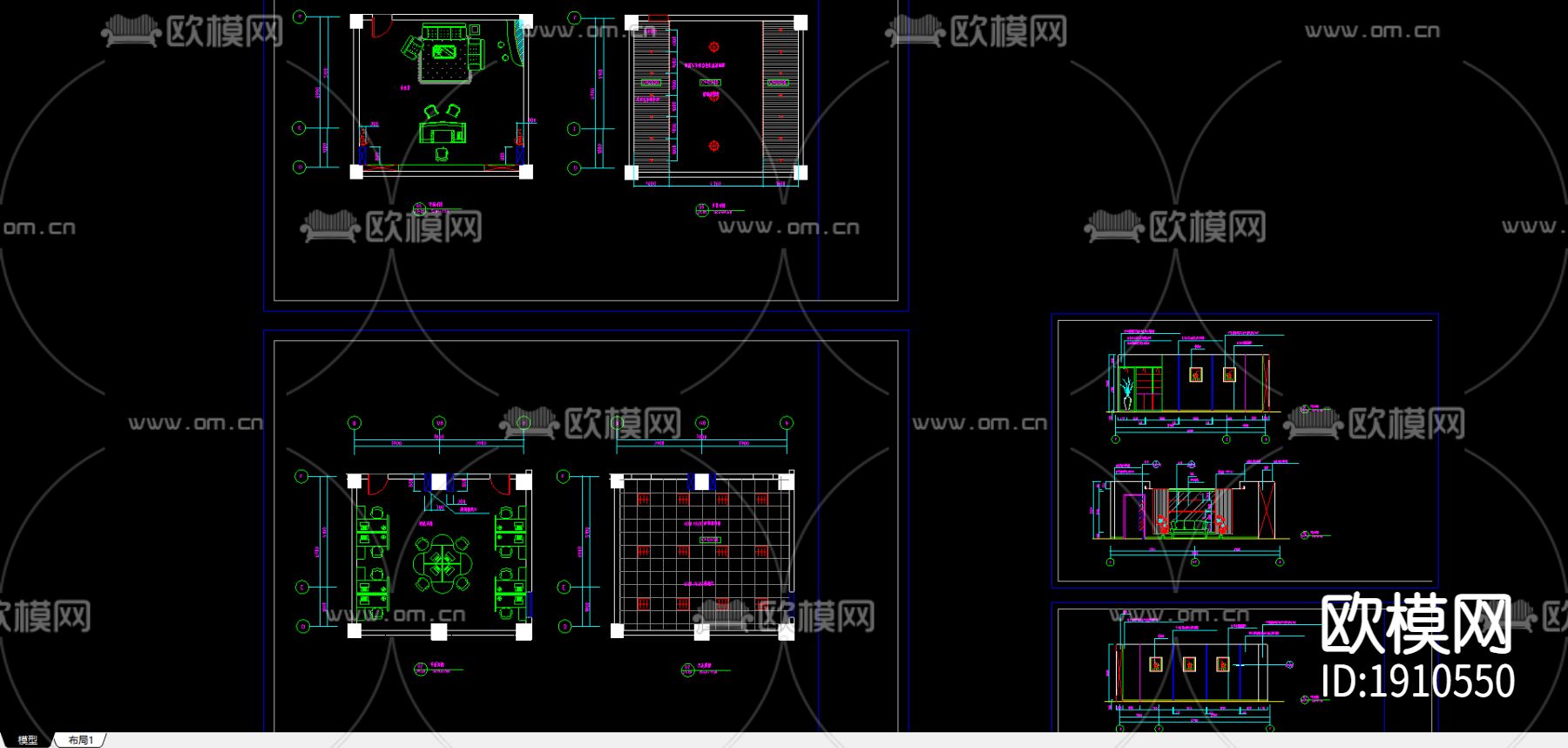 办公室cad施工图-免费3dmax模型库-欧模网