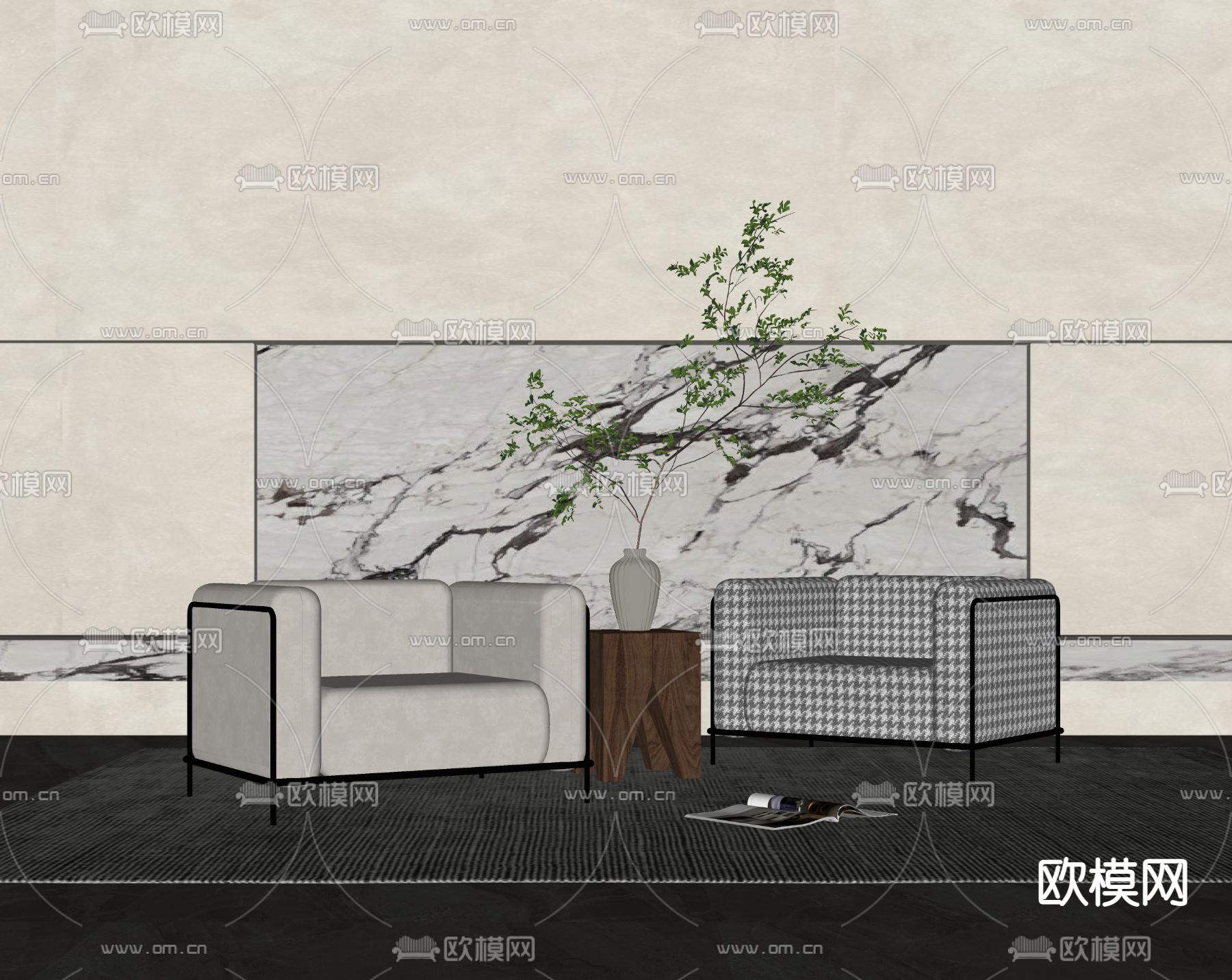 现代布艺单人沙发su模型下载（渲染图2）
