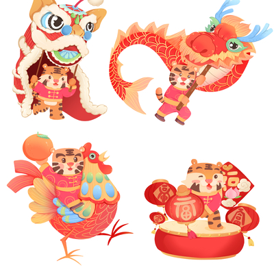  虎年小老虎萌虎卡通图案 
