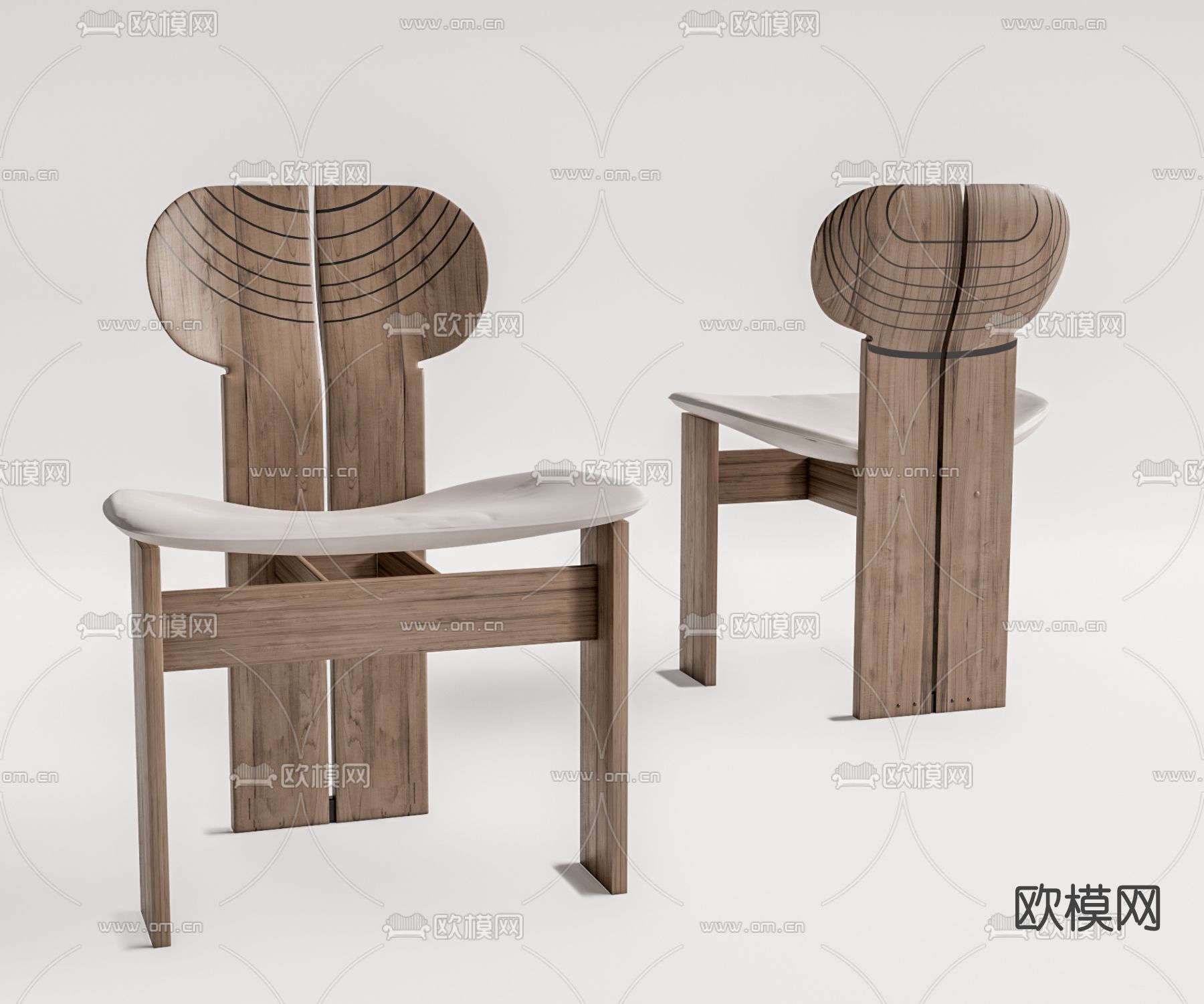 现代实木休闲椅su模型下载（渲染图1）