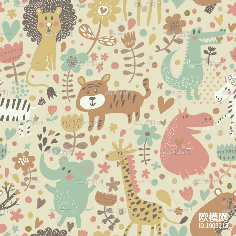 无缝卡通动物图案壁纸下载