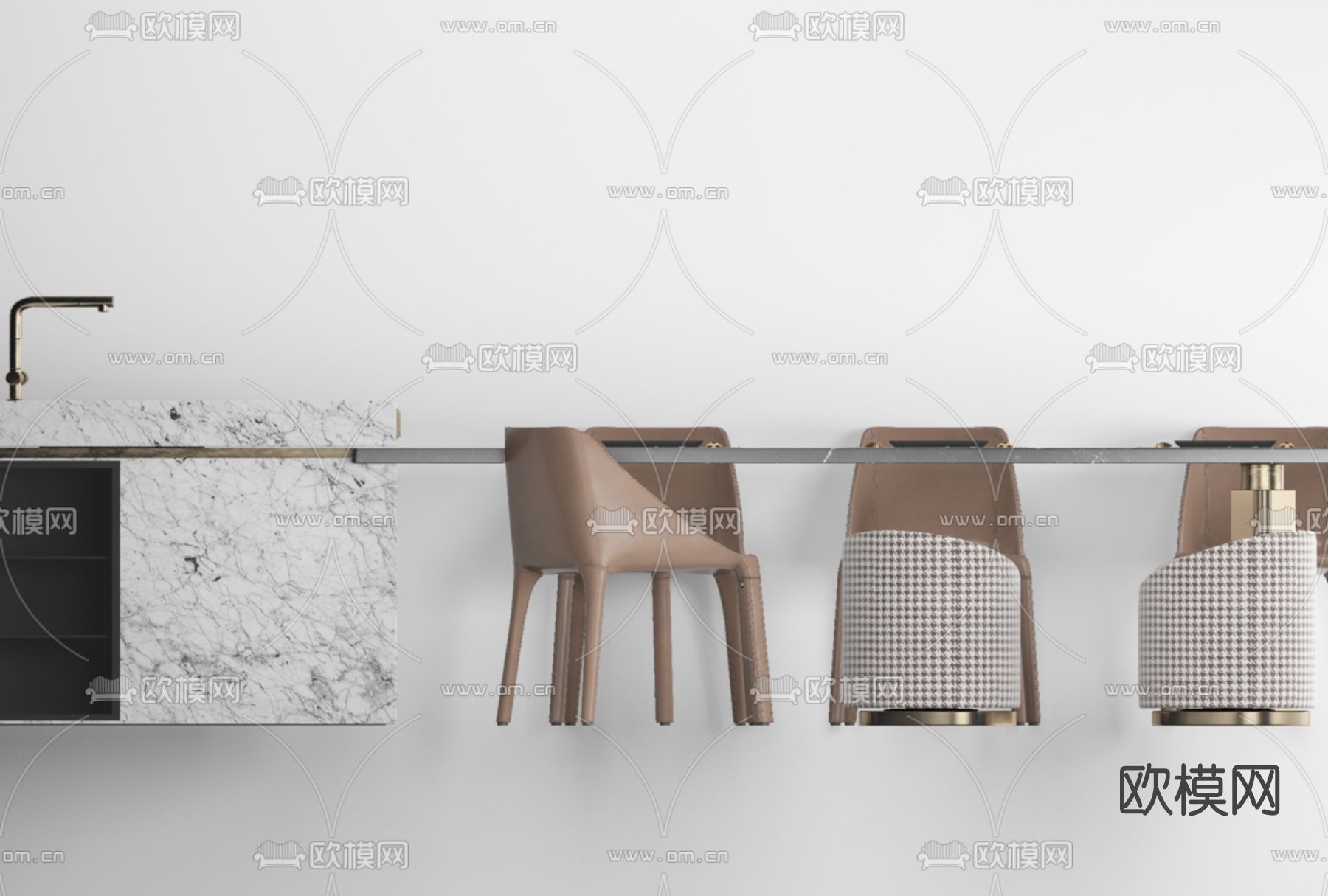 现代中岛餐桌椅免费3d模型下载
