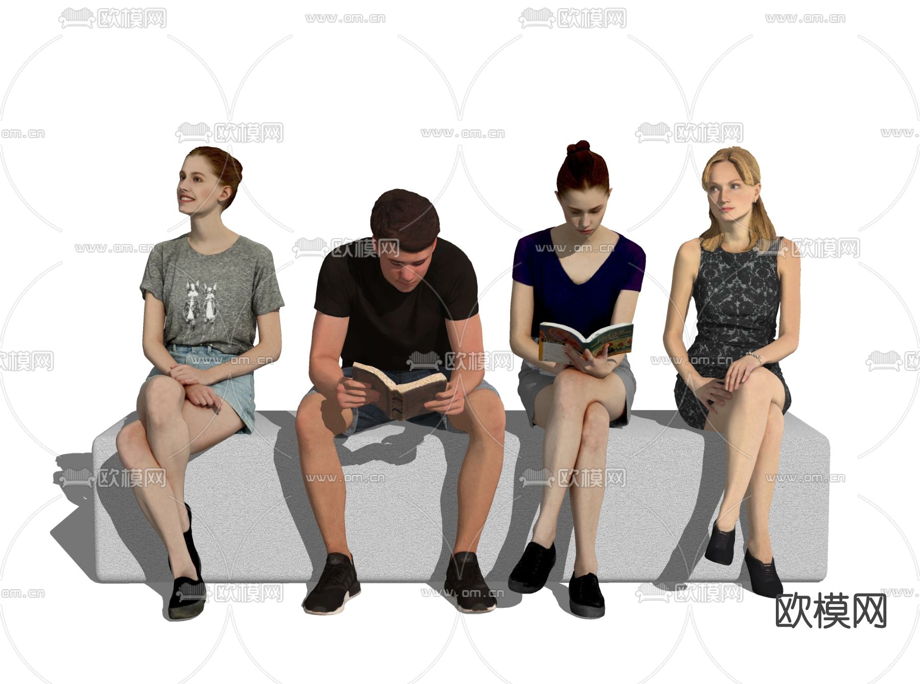 现代时尚坐姿人物su模型下载（渲染图2）