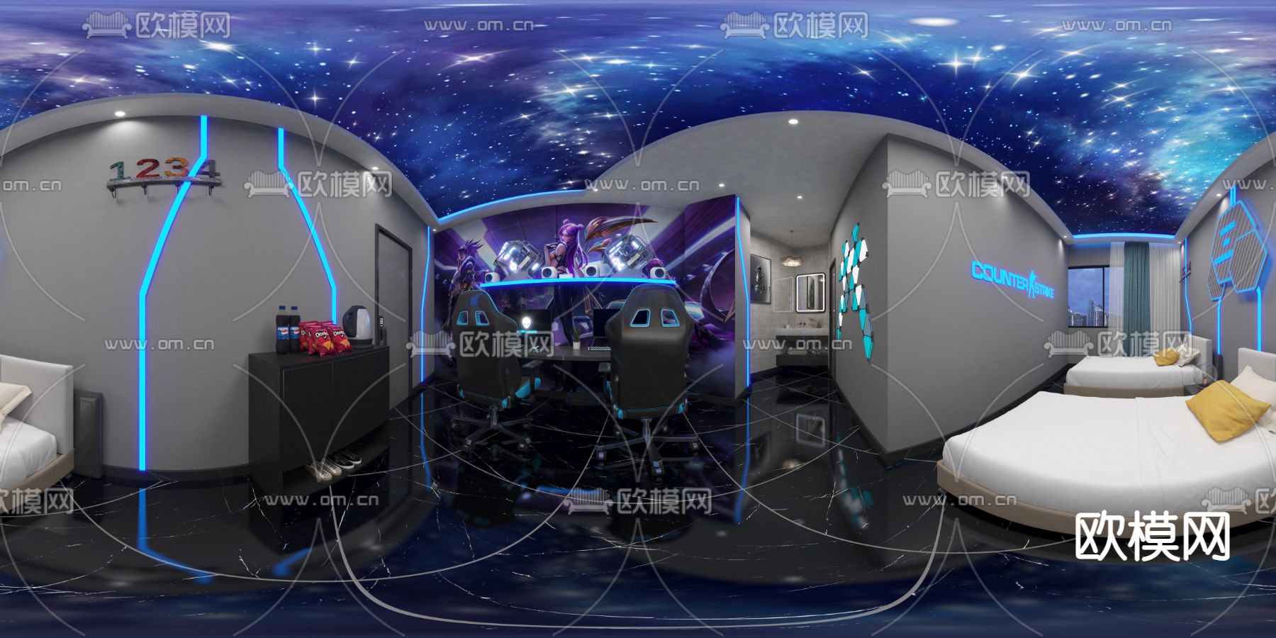 现代网咖电竞房vr全景3d模型