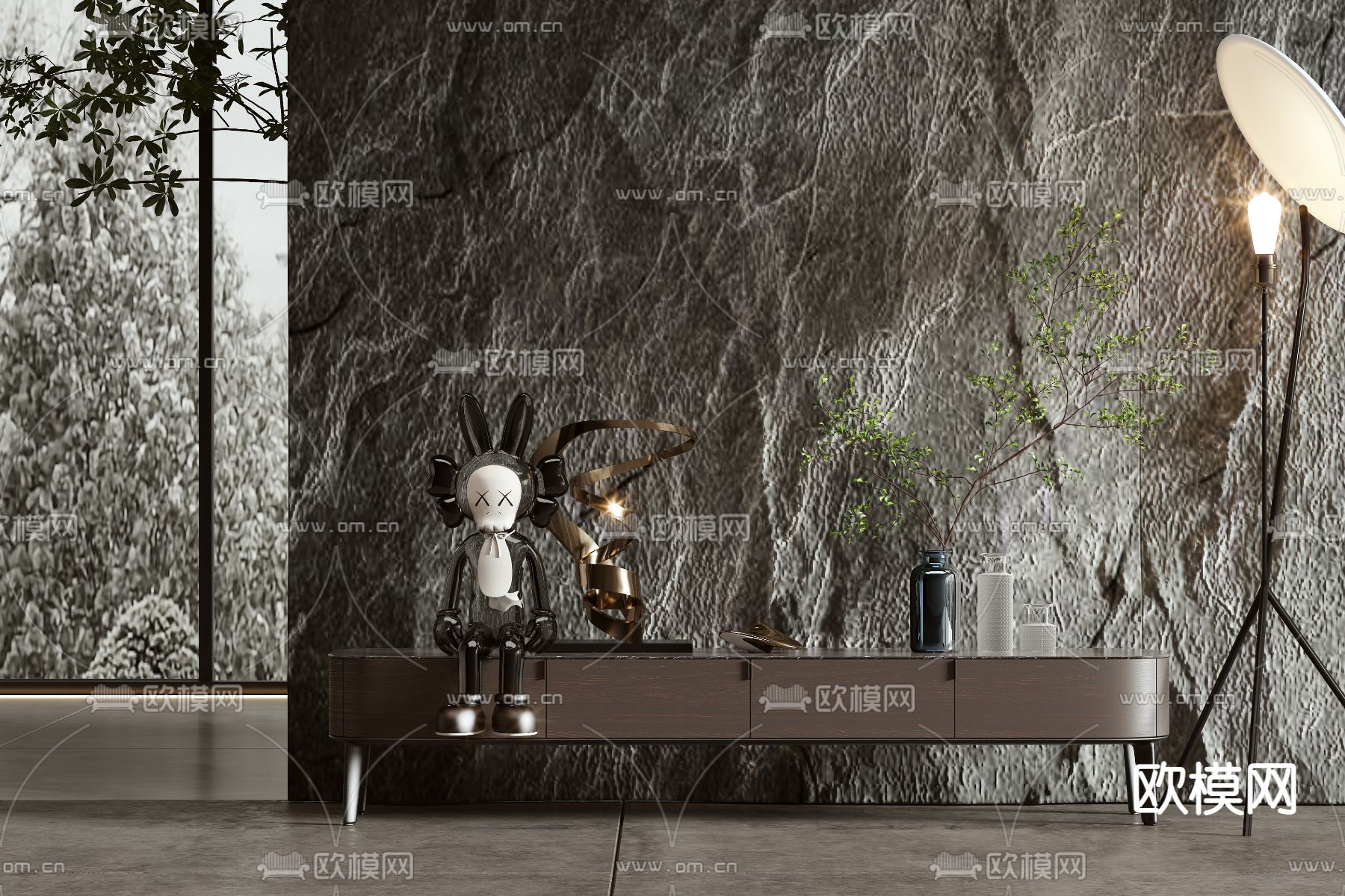 现代实木电视柜3d模型下载