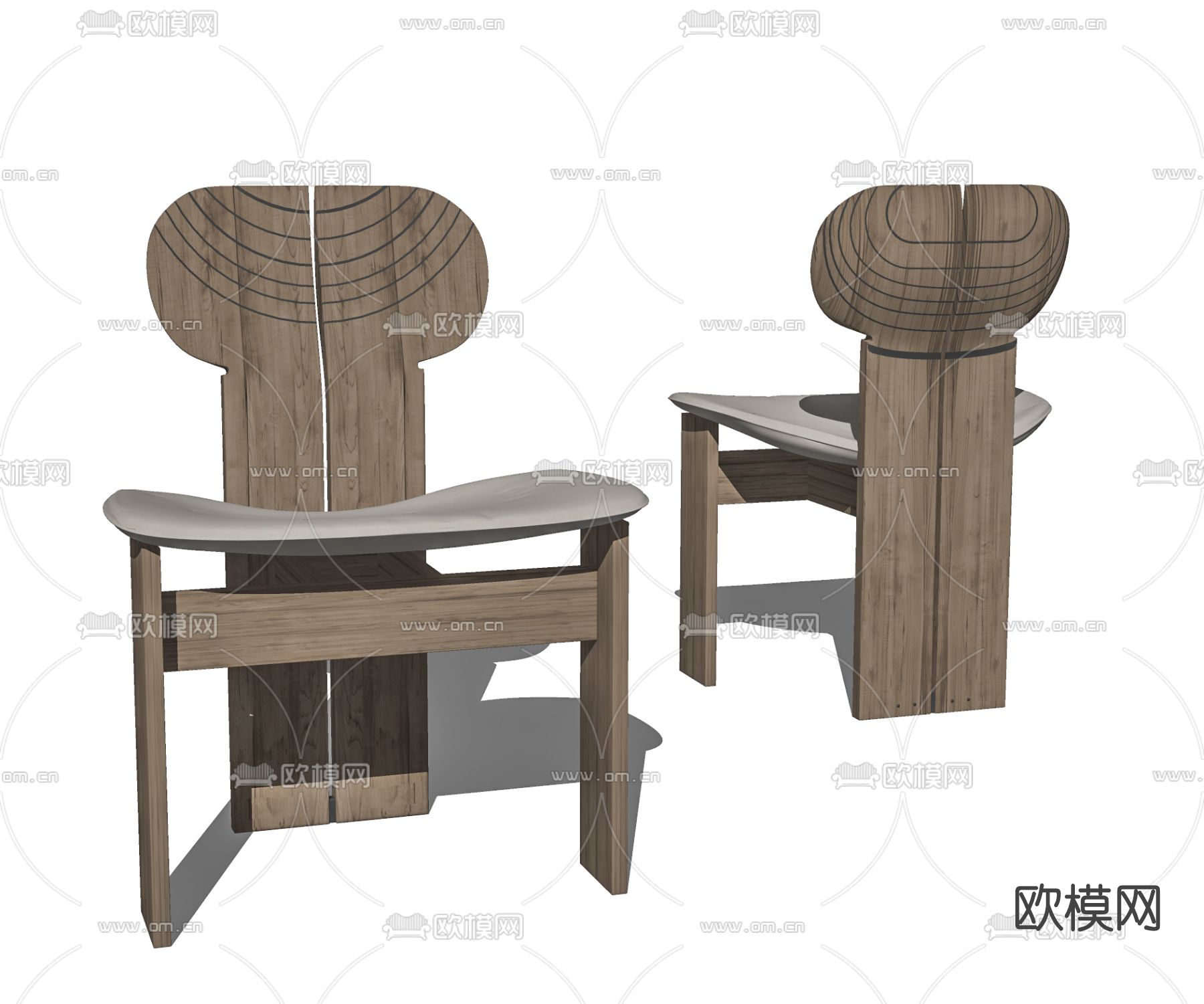 现代实木休闲椅su模型下载（渲染图2）