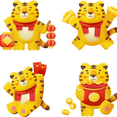  虎年小老虎萌虎卡通图案 