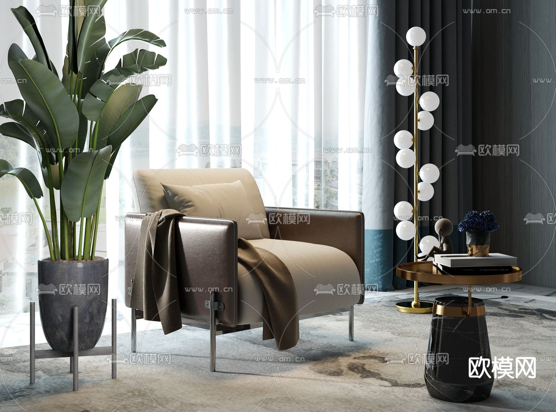 现代轻奢单人沙发su模型下载