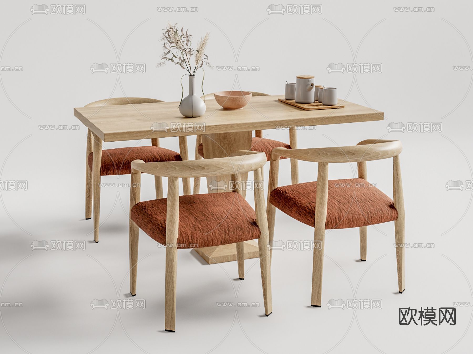 北欧实木餐桌椅su模型下载（渲染图1）