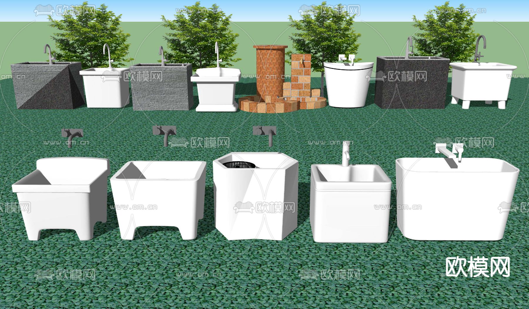 现代洗手池su模型下载