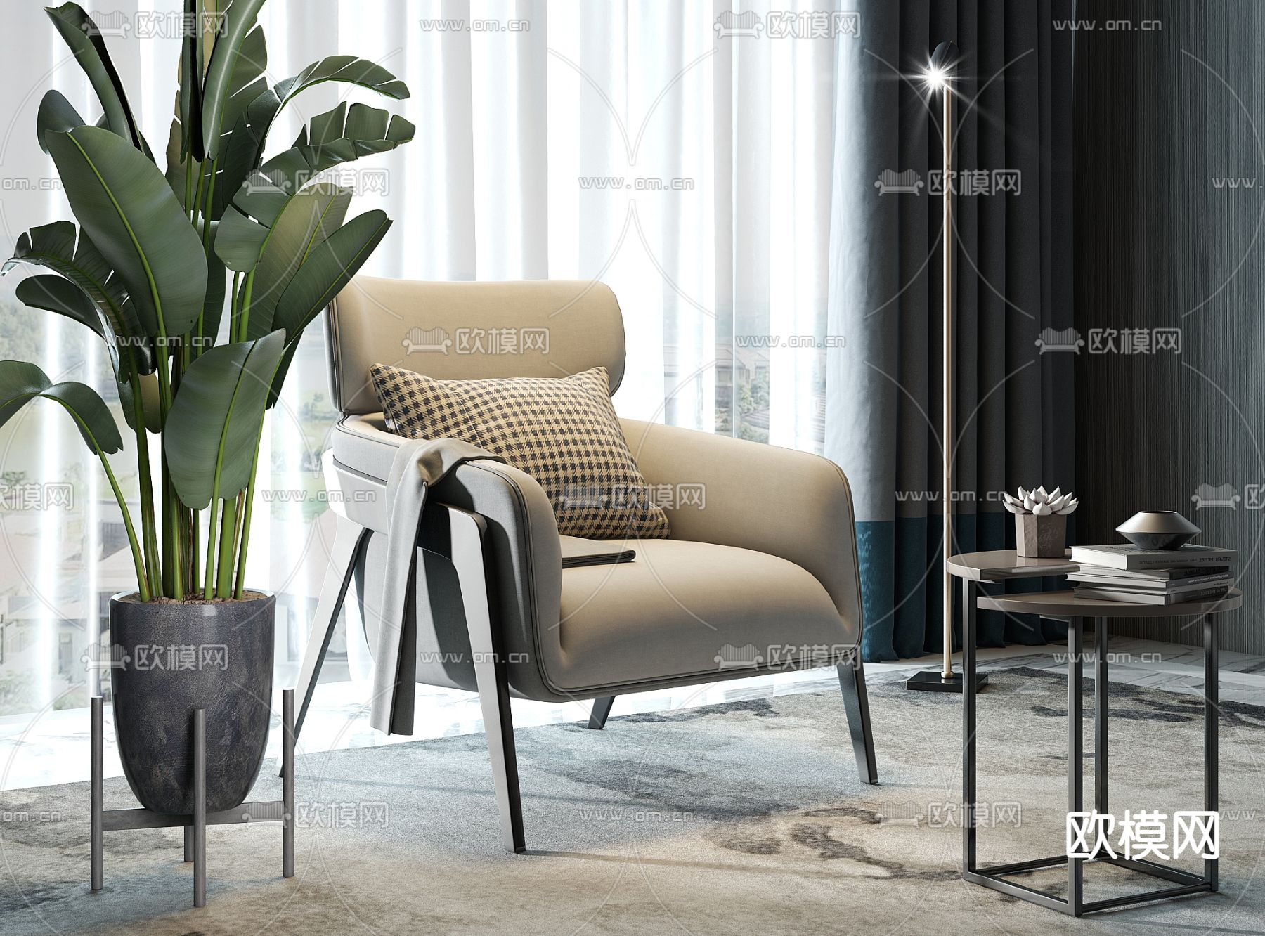 现代轻奢单椅su模型下载