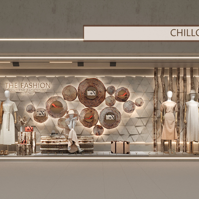  侘寂风服装店橱窗su模型 