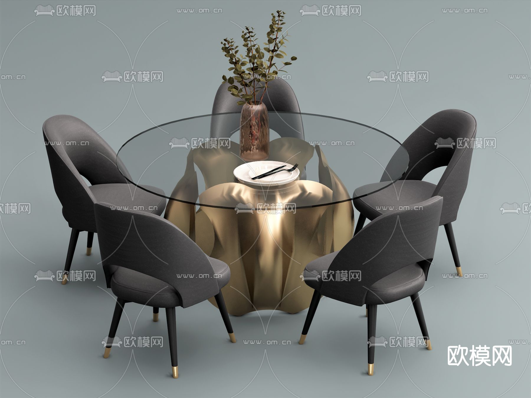 现代餐桌椅su模型下载（渲染图1）