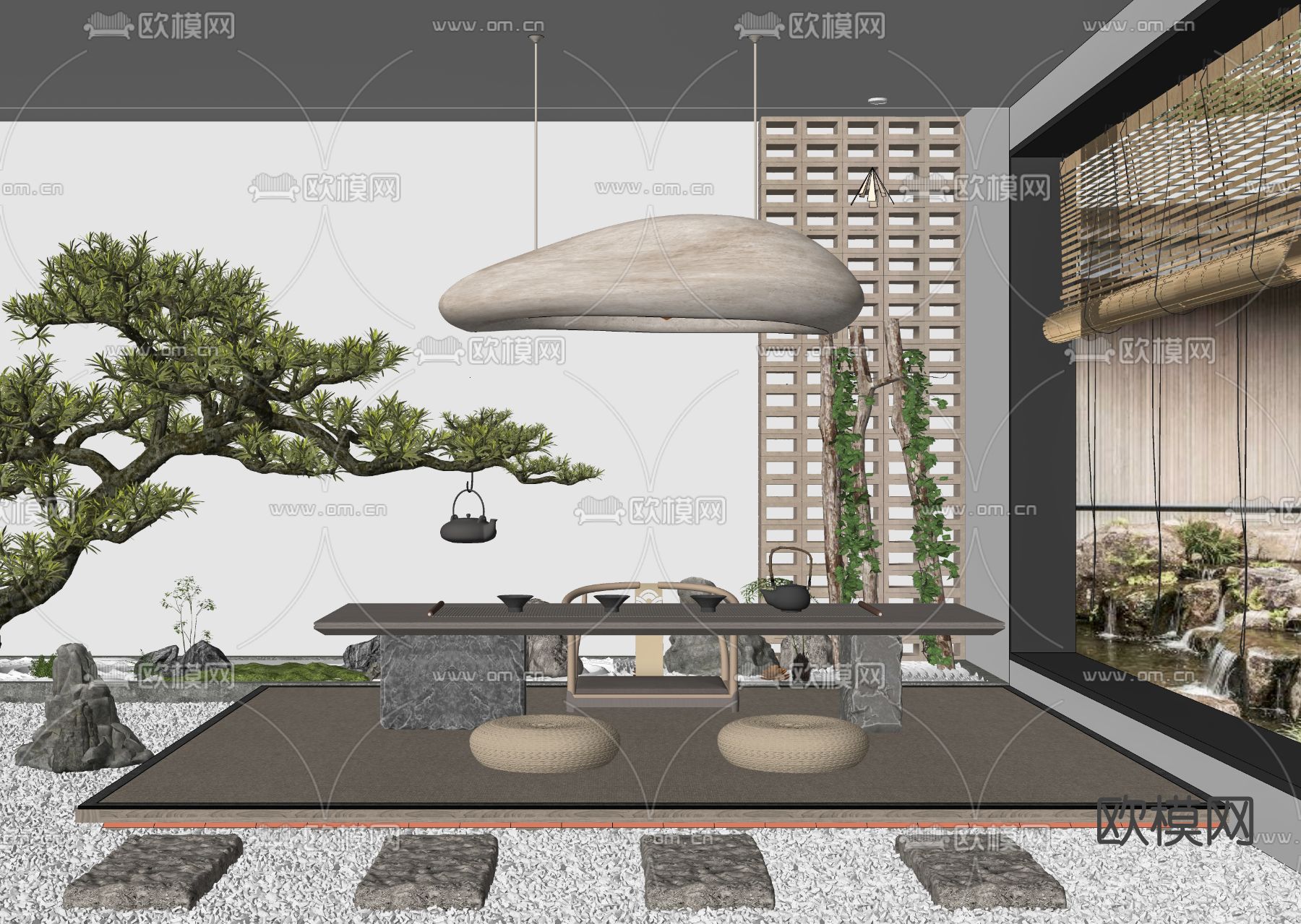 新中式榻榻米茶室su模型