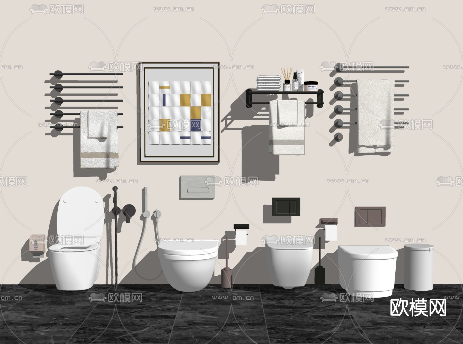 现代马桶毛巾架su模型下载（渲染图2）