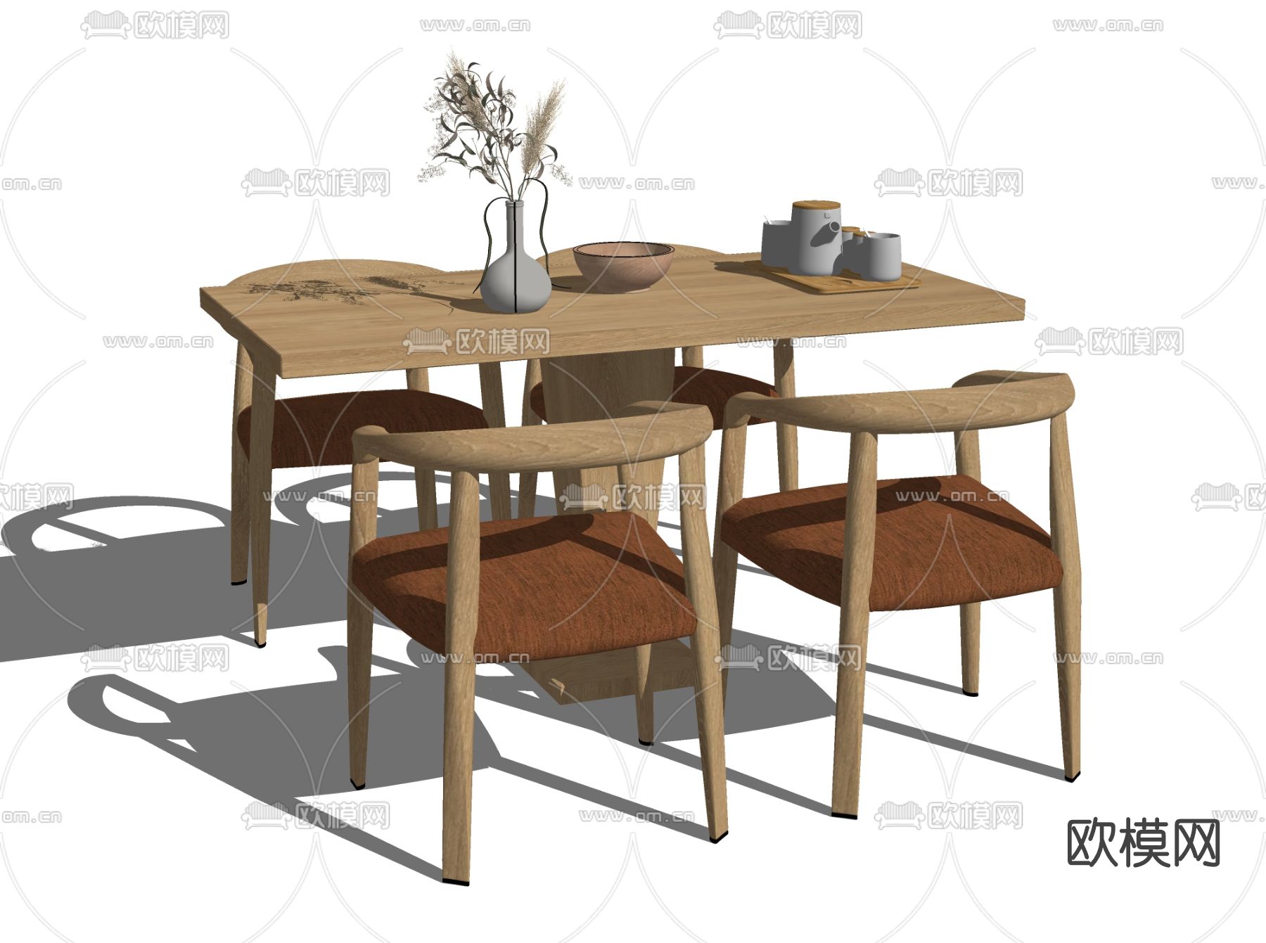 北欧实木餐桌椅su模型下载（渲染图2）