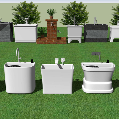  现代拖把池洗手池su模型 