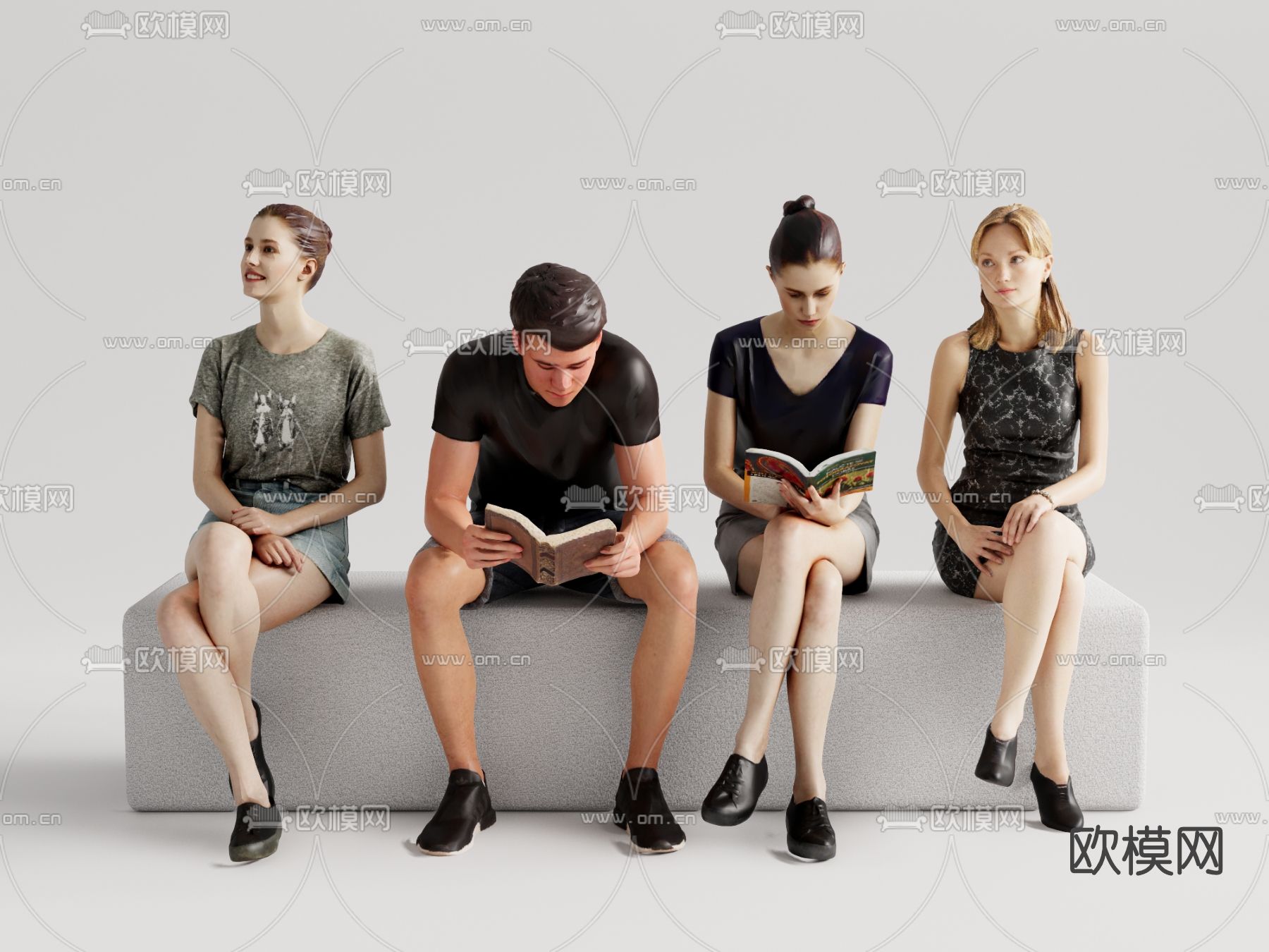 现代时尚坐姿人物su模型下载（渲染图1）