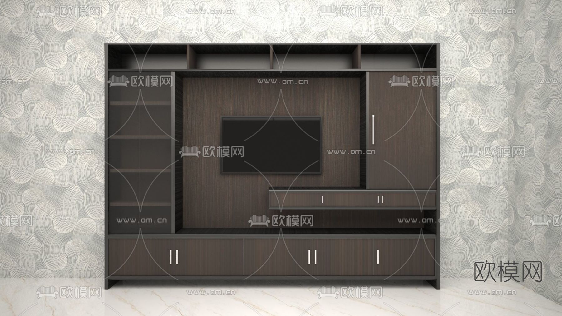 现代电视背景墙免费3d模型下载