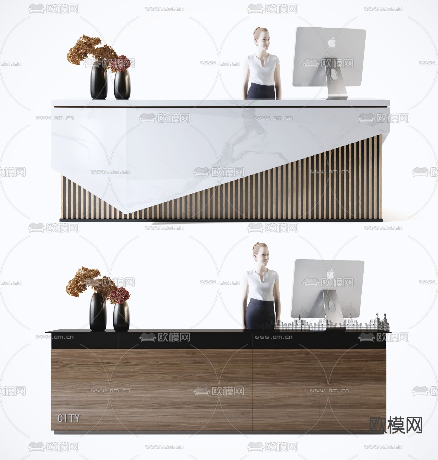 现代前台接待台3d模型下载