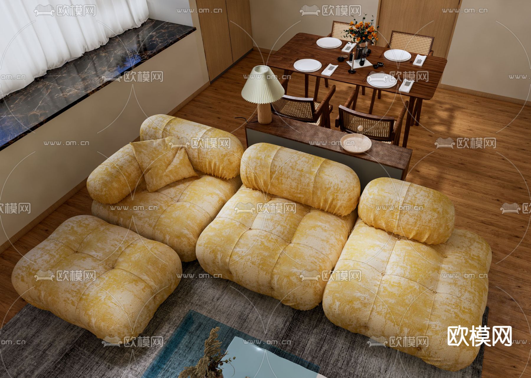 侘寂客厅餐厅su模型