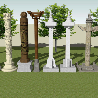  中式精神堡垒龙柱浮雕su模型 